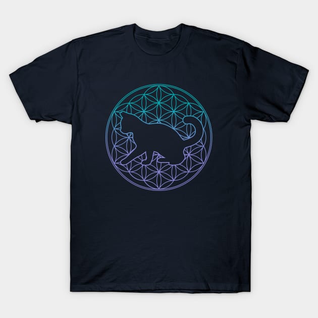 Cat and Flower of Life Sacred Geometry T-Shirt by rycotokyo81